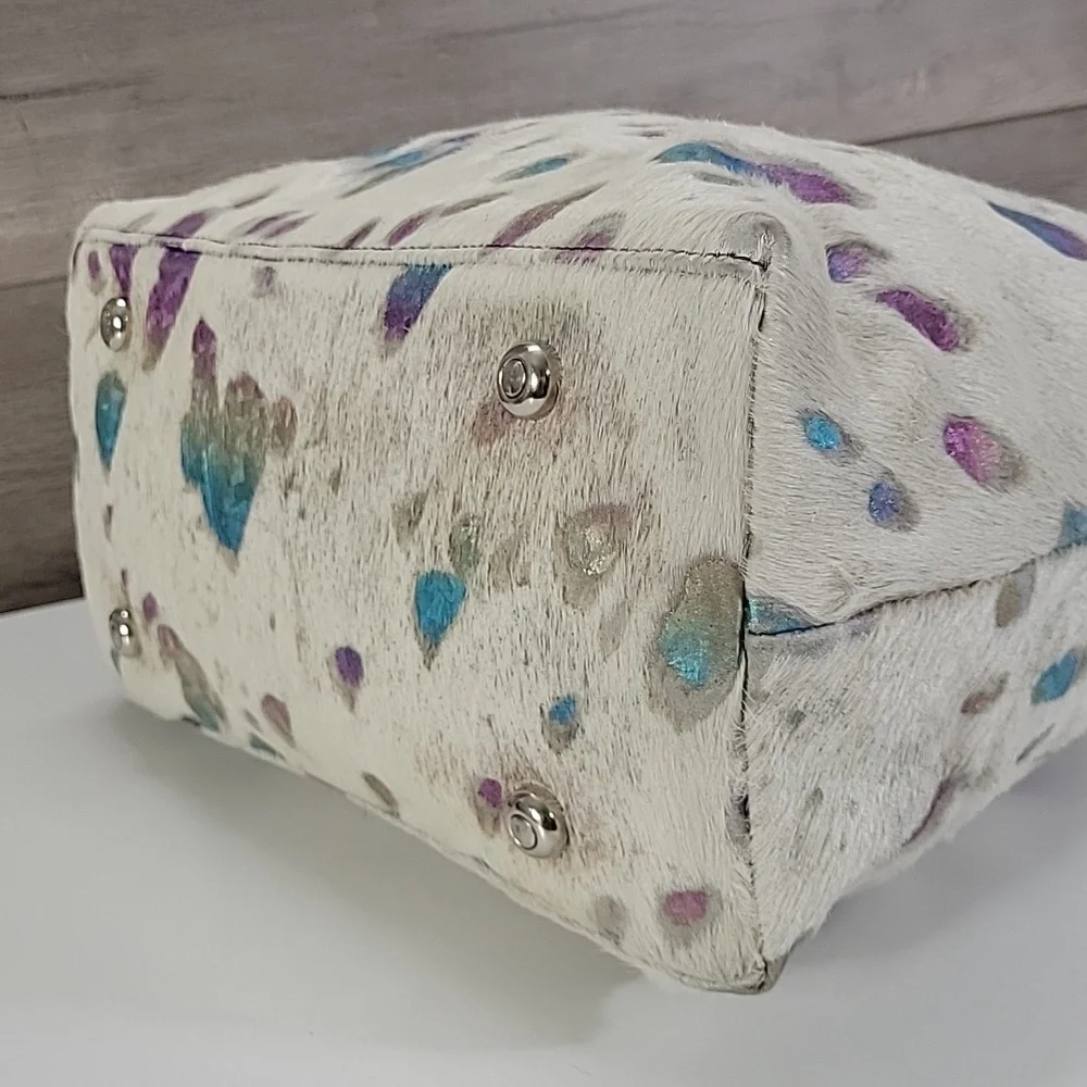 Large Raviani Garland Texas Calf-Hair Multi-Color Hobo Bag with Metallic Trim